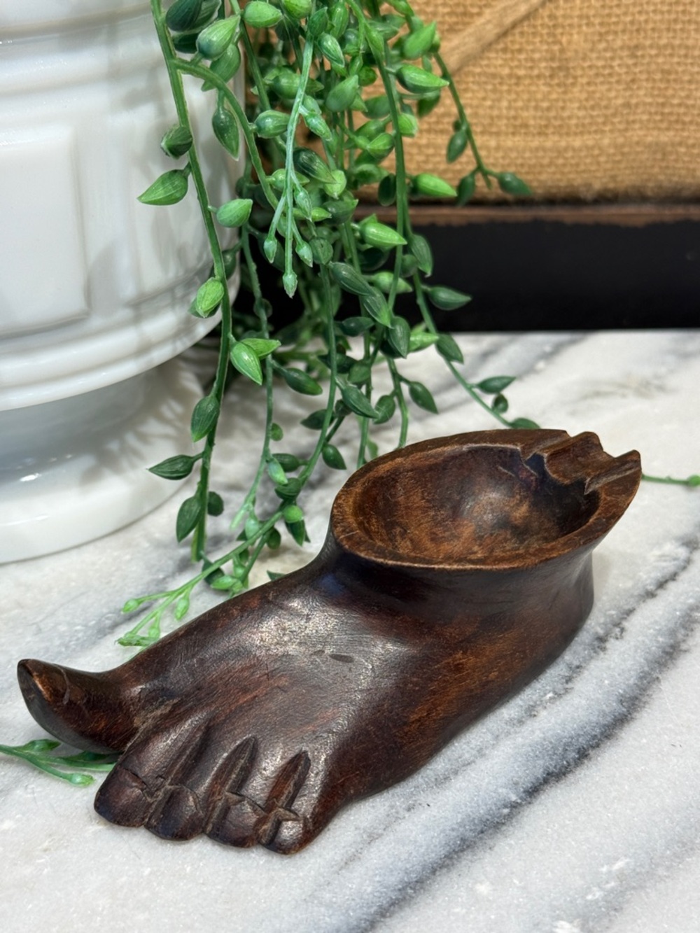 Carved Wooden Foot Ashtray